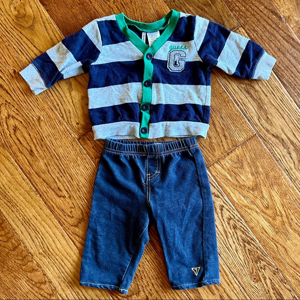 Guess 3-6 Month Cardigan and Jeans Outfit